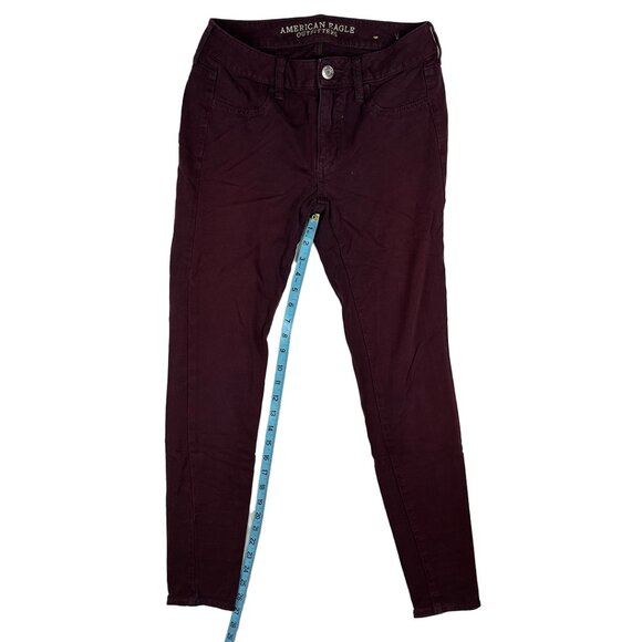 American Eagle Red Burgundy Jegging Size 4 Skinny Leg Low Rise Stretch Denim - Picture 16 of 16